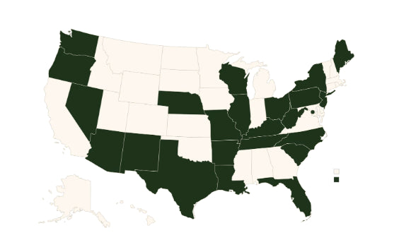Map of US states where Legal High Club ships